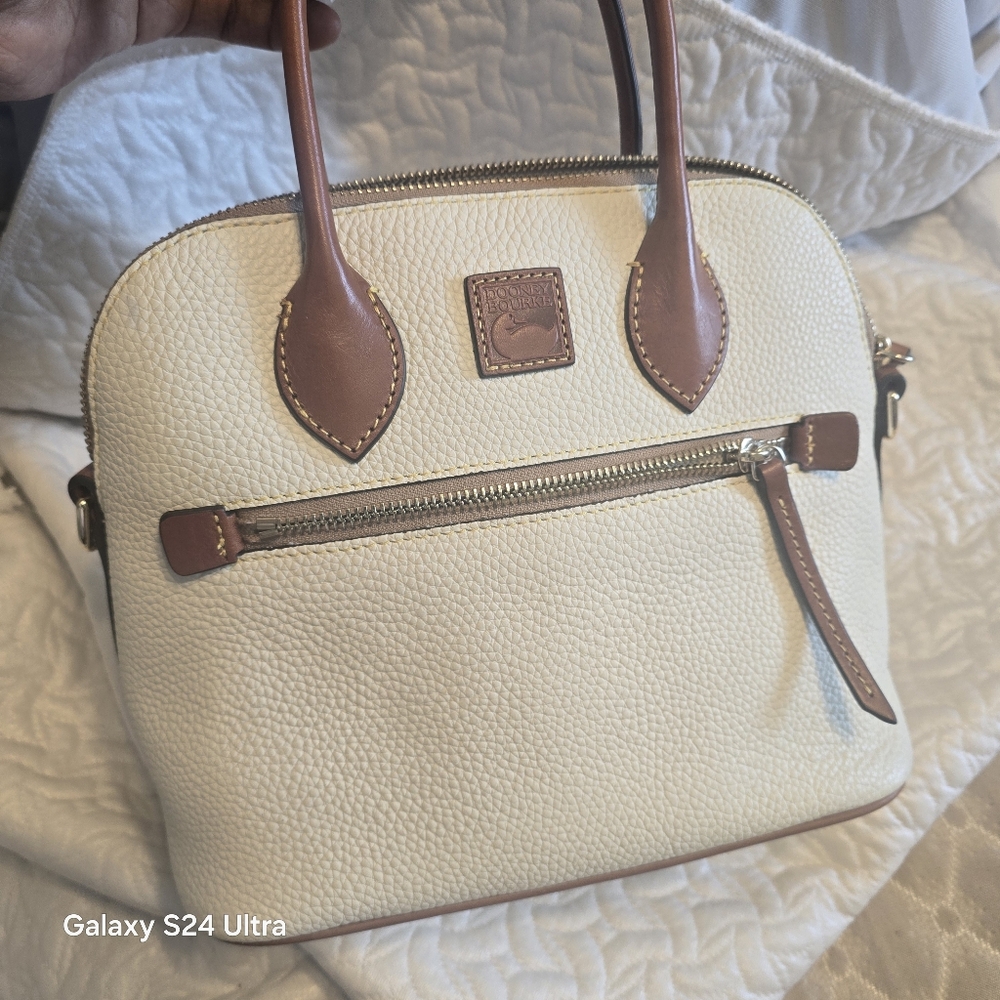 Dooney & Bourke Cream and Tan Leather Domed  Satchel